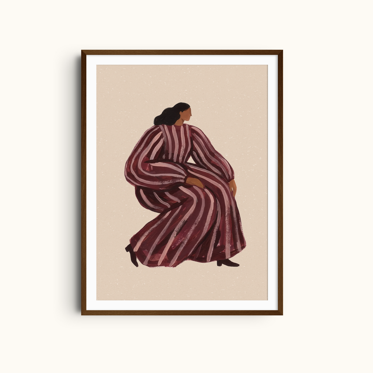 Burgundy Grace | Female Figure in Flowing Stripes Art
