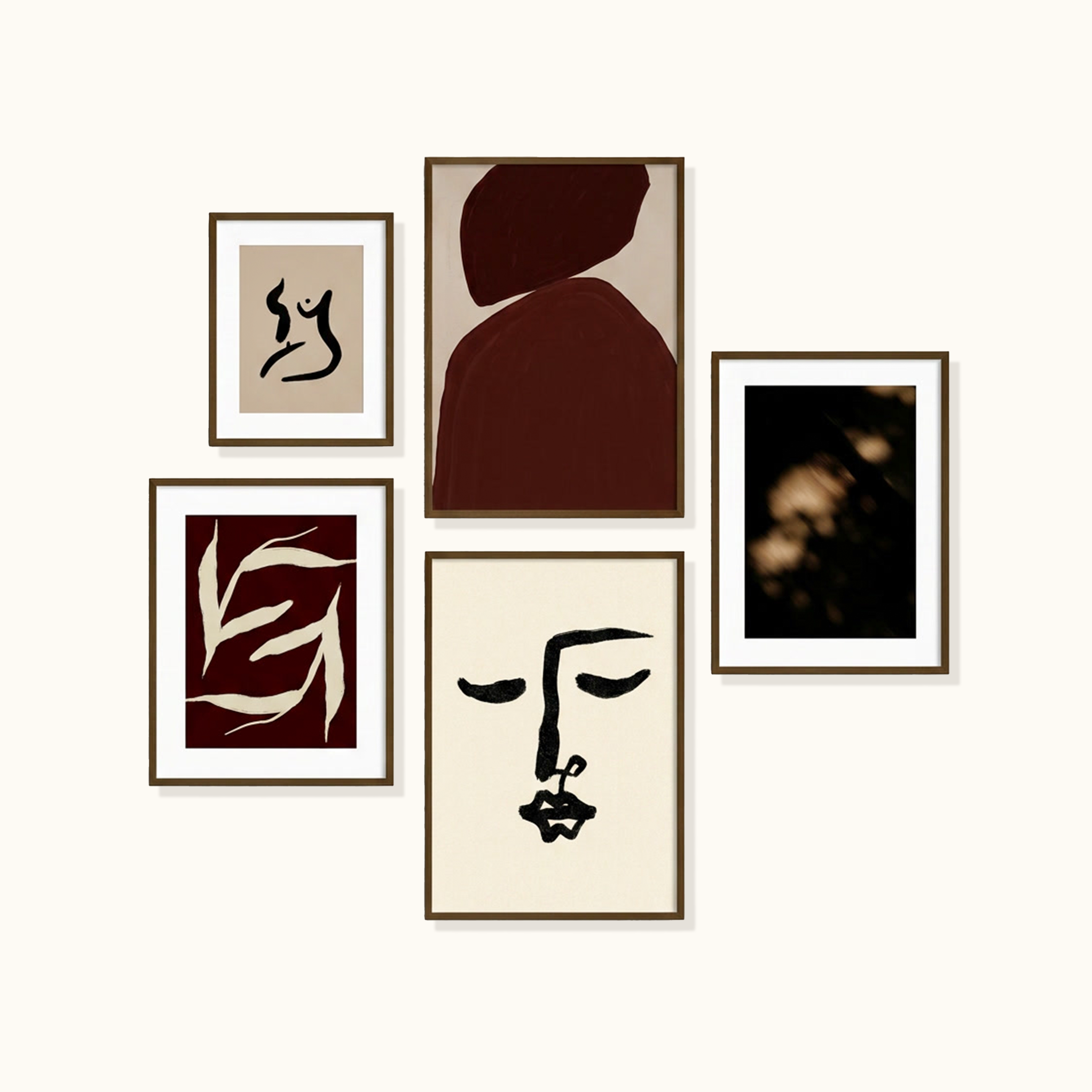 Abstract Burgundy | Set of 5 prints