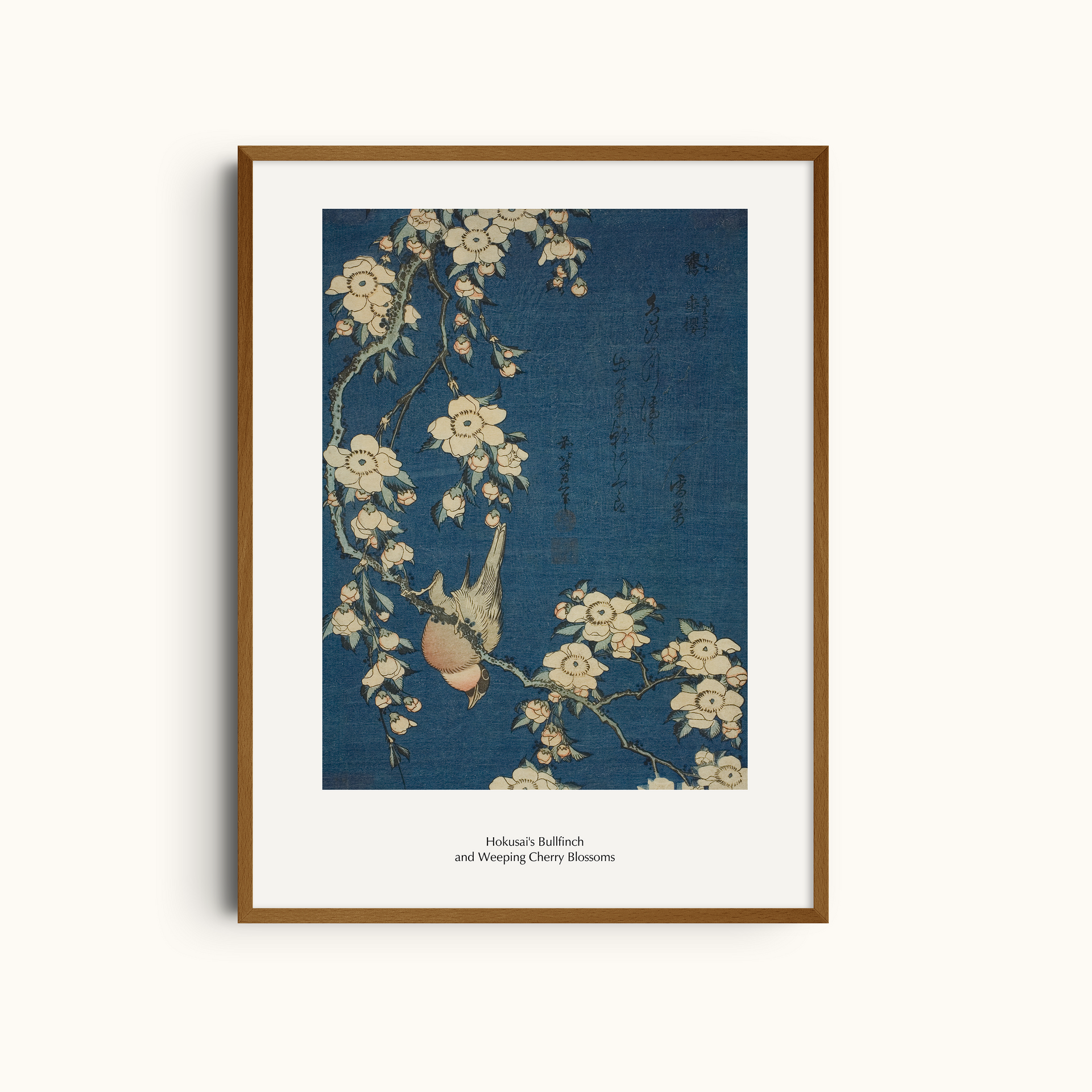 Hokusai Bullfinch and Weeping Cherry Blossoms Print