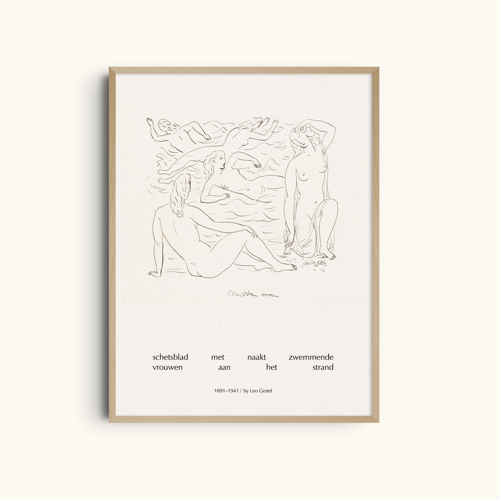 Figurative Line Drawing | Nude Bathers Coastal Art Print by Leo Gestel